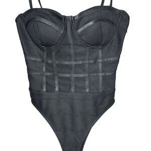 Fashion Nova Black Corset Bodysuit-XS adjustable straps, button closure, zipper‎